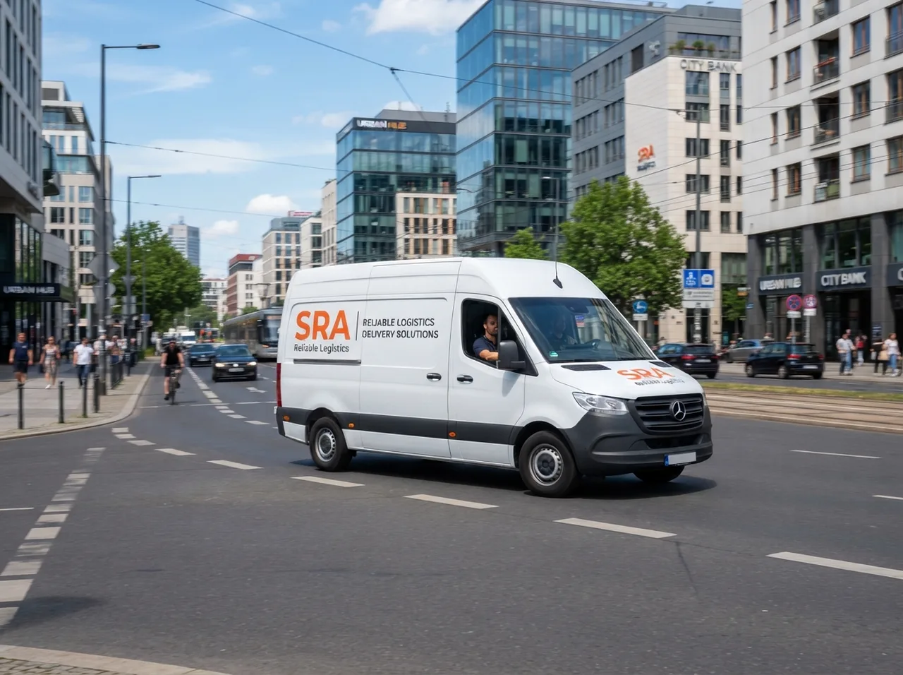 Fourgonnette blanche siglée SRA en circulation